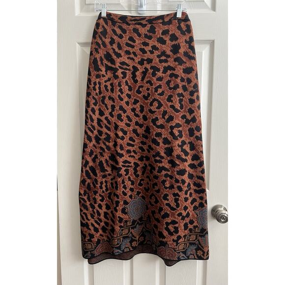 PERUVIAN CONNECTIONS Sophia Leopard Jacquard Knit Pull On A-Line Maxi Skirt - Picture 5 of 13